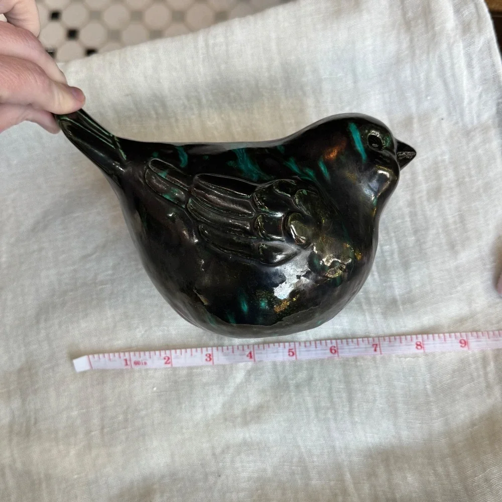 Decorative Ceramic Bird Figurine Teal Glaze Vintage‎ Style Home Decor Accent